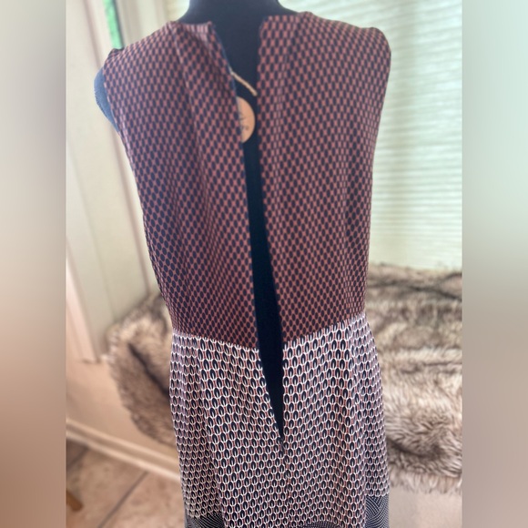 Ann Taylor A Line Dress Navy Rust Cream Print - Picture 5 of 5